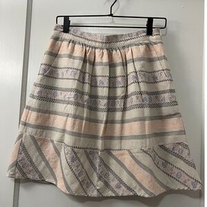 Anthropologie Comme Toi Women's Beige Black Blue Coral Stripe Skirt Size M